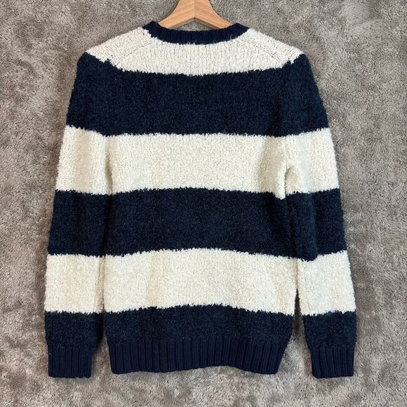 Crewcuts Fuzzy Stripe Knit Sweater Boys Girls 12 Navy Blue White Colorblock - Picture 2 of 8